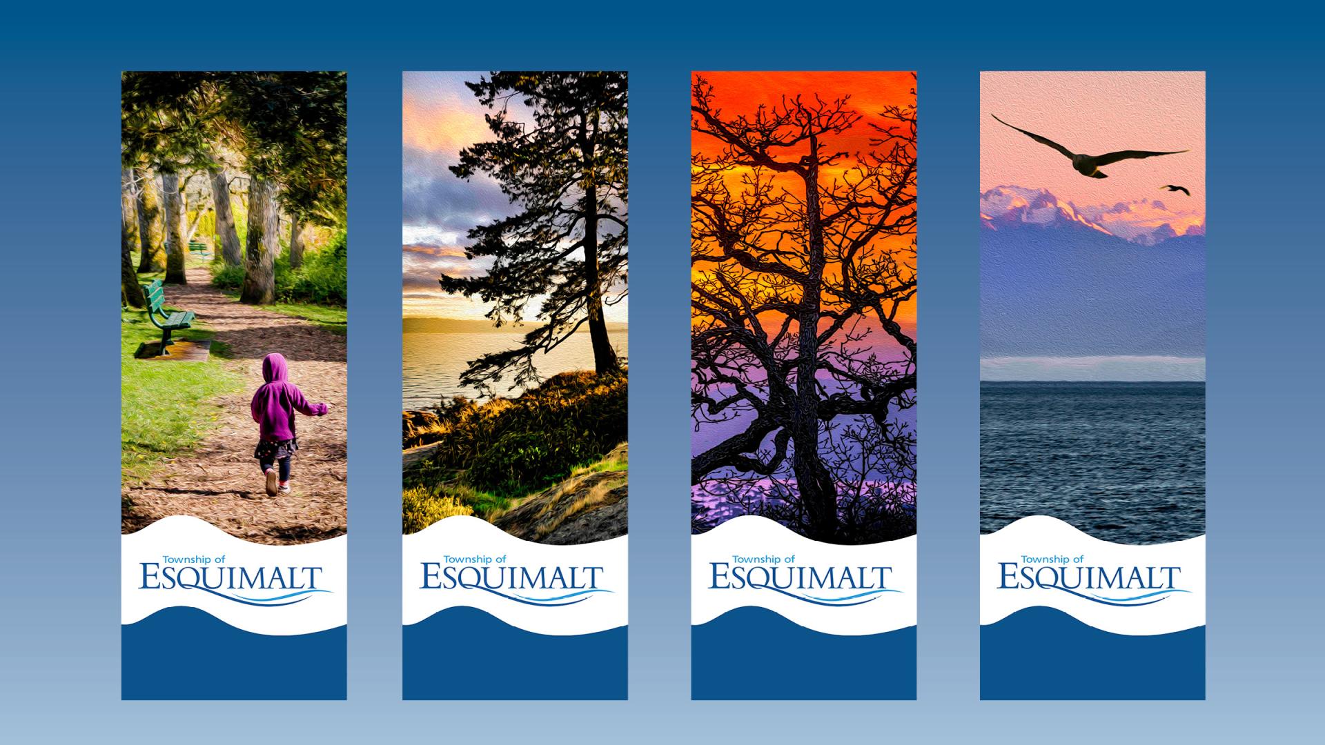 four banners with photos of Esquimalt parks