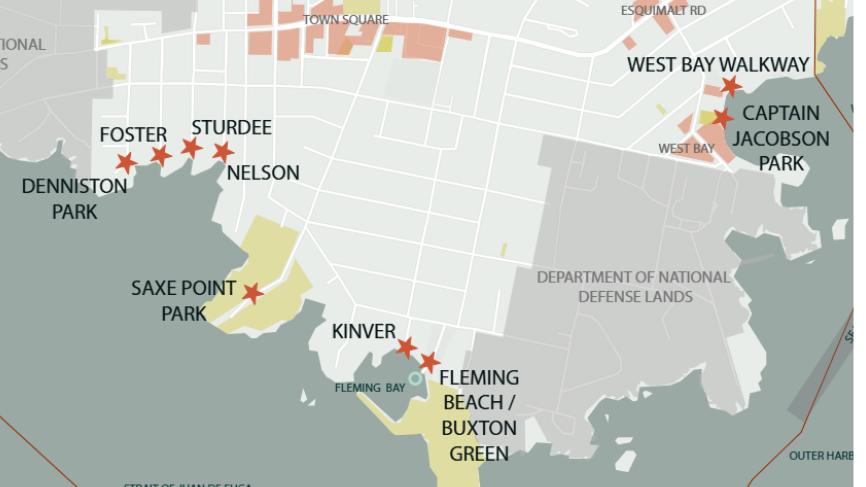 Potential dock locations in south Esquimalt