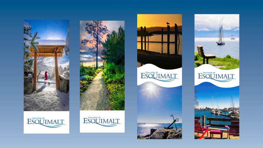 four banners with photos of Esquimalt parks